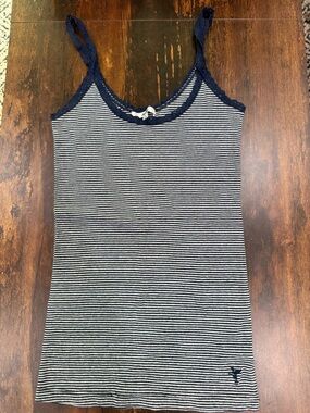 Papaya Navy and White Striped Lace-Trim Cami